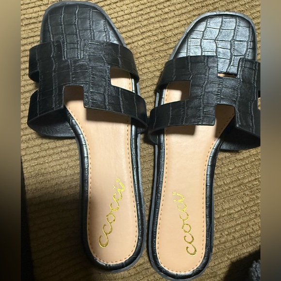 NEW Ccocci Croc Embossed Vegan Leather H Band Slide Slip On Comfy Sandals Shoes - Picture 13 of 15